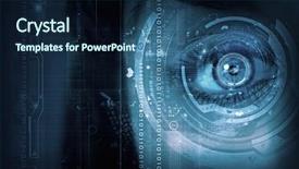  Presentation with iris - Amazing PPT layouts having woman's eye scan backdrop and a navy blue colored foreground