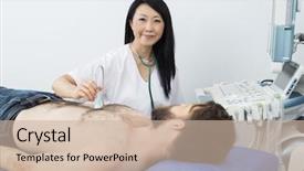  Presentation with ultrasound - Presentation with scan chest - confident doctor performing ultrasound test background and a soft green colored foreground
