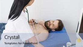  Presentation with ultrasound machine - Audience pleasing slide deck consisting of scan chest - doctor examining male patient backdrop and a light blue colored foreground