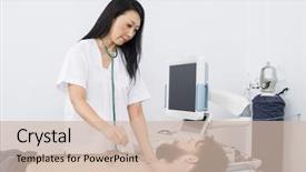  Presentation with ultrasound machine - Beautiful presentation theme featuring scan chest - doctor examining patient with ultrasound backdrop and a soft green colored foreground