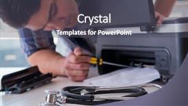  Presentation with 3d printer - Slides featuring scan engineer - repairman repairing broken color printer background and a dark gray colored foreground