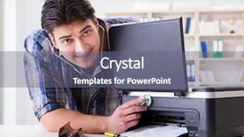  Presentation with color - Beautiful slide deck featuring scan engineer - repairman repairing broken color printer backdrop and a gray colored foreground