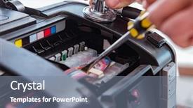  Presentation with 3d printer - PPT theme with scan engineer - repairman repairing broken color printer background and a gray colored foreground