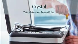  Presentation with 3d printer - Presentation theme with scan engineer - repairman repairing broken color printer background and a sky blue colored foreground