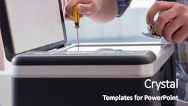  Presentation with color - Audience pleasing theme consisting of scan engineer - repairman repairing broken color printer backdrop and a dark gray colored foreground