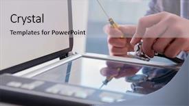  Presentation with color - Slides enhanced with scan engineer - repairman repairing broken color printer background and a  colored foreground