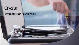  Presentation with 3d printer - Slide set with scan engineer - repairman repairing broken color printer background and a light blue colored foreground