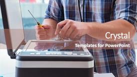  Presentation with color - Theme featuring scan engineer - repairman repairing broken color printer background and a coral colored foreground