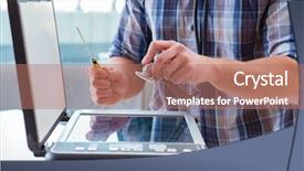  Presentation with color - Cool new slide set with scan engineer - repairman repairing broken color printer backdrop and a  colored foreground