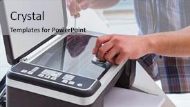  Presentation with color - Cool new presentation design with scan engineer - repairman repairing broken color printer backdrop and a light gray colored foreground