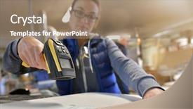  Presentation with from waste produce natural gas factory - Presentation theme enhanced with scan engineer - woodwork factory technician scanning products background and a  colored foreground