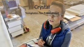  Presentation with from waste produce natural gas factory - Slide deck enhanced with scan engineer - woodwork factory technician scanning products background and a  colored foreground