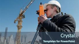  Presentation with surveyor engineer - Cool new presentation theme with scan engineer - worker surveyor measuring distances elevations backdrop and a ocean colored foreground