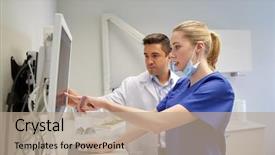  Presentation with health technology - Beautiful PPT layouts featuring scan on monitor at dental backdrop and a coral colored foreground