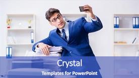  Presentation with machine - Presentation theme featuring scan paper - businessman making copies in copying background and a cobalt blue colored foreground