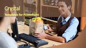  Presentation with scan paper - Colorful PPT layouts enhanced with scan paper - working in grocery store backdrop and a tawny brown colored foreground