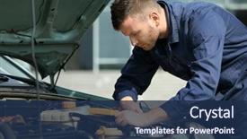  Presentation with mechanic - PPT layouts featuring scan tool diagnosing car background and a navy blue colored foreground