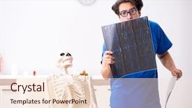  Presentation with skeleton - Presentation design having scan x ray body human - funny doctor with skeleton background and a lemonade colored foreground