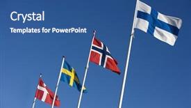  Presentation with blue sky - Amazing slide set having scandinavian flags towards blue sky backdrop and a ocean colored foreground