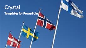  Presentation with blue sky - Beautiful PPT theme featuring scandinavian flags towards blue sky backdrop and a ocean colored foreground