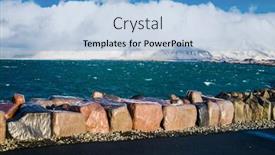  Presentation with mountain snow - Presentation theme with scandinawa-landscape-the-stone-embankment background and a light blue colored foreground