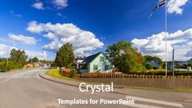  Presentation with summer time - Colorful presentation design enhanced with scania - scenery of small village backdrop and a  colored foreground