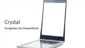  Presentation with scanner - Audience pleasing presentation design consisting of scanner isolated over white backdrop and a white colored foreground