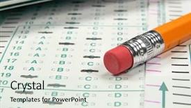  Presentation with quiz - Amazing PPT theme having scantron - test examination or quiz backdrop and a sky blue colored foreground