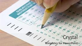  Presentation with test - Colorful PPT layouts enhanced with scantron - test sheet backdrop and a light gray colored foreground