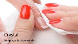  Presentation with beauty salon - Colorful presentation design enhanced with scapula - beauty salon manicure applying wiping backdrop and a  colored foreground