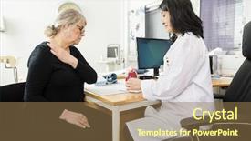  Presentation with anatomy - Slide deck enhanced with scapula - doctor explaining anatomy to senior background and a tawny brown colored foreground