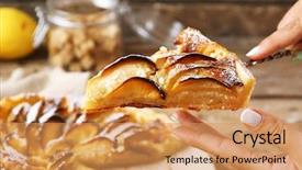  Presentation with cake - Slide set featuring scapula - woman cuts homemade apple cake background and a coral colored foreground