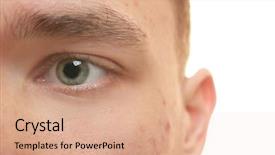  Presentation with skin - Presentation design having scar - face of handsome young man background and a coral colored foreground