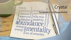  Presentation with coffee cup - Amazing slides having scarcity - abundance mentality word cloud backdrop and a mint green colored foreground