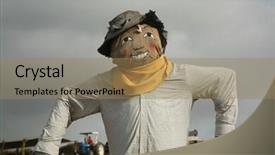  Presentation with patch clamp - Audience pleasing PPT theme consisting of scarecrow in a pumpkin patch backdrop and a coral colored foreground