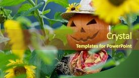  Presentation with garden - Cool new PPT theme with scarecrow in the garden - autumn backdrop and a tawny brown colored foreground
