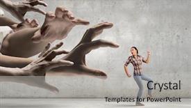  Presentation with running - Colorful PPT layouts enhanced with scared - young woman in casual running backdrop and a light gray colored foreground
