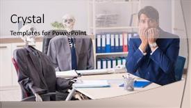  Presentation with skeletons - Slides with scared audit - funny business meeting with boss background and a light gray colored foreground