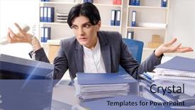  Presentation with unhappy - Cool new slide set with scared audit - middle aged businesslady unhappy backdrop and a  colored foreground