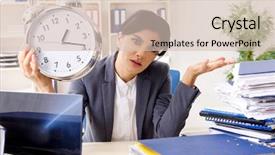  Presentation with middle ages - Colorful presentation enhanced with scared audit - middle aged businesslady unhappy backdrop and a lemonade colored foreground