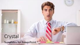  Presentation with office - Amazing theme having scared audit - young attractive businessman working backdrop and a  colored foreground