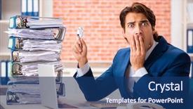  Presentation with elegant man in glasses optics - PPT layouts having scared audit - young elegant man unhappy background and a ocean colored foreground