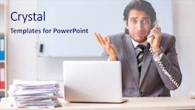  Presentation with employee - Audience pleasing presentation theme consisting of scared audit - young handsome businessman employee backdrop and a  colored foreground