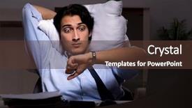  Presentation with work - Slides with scared audit - young handsome employee and too background and a  colored foreground