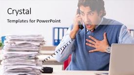  Presentation with unhappy - Beautiful slide deck featuring scared audit - young handsome employee unhappy backdrop and a  colored foreground