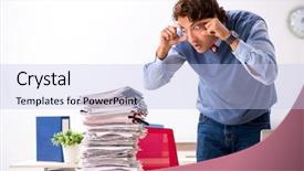  Presentation with employee of the year - Theme featuring scared audit - young handsome employee unhappy background and a  colored foreground