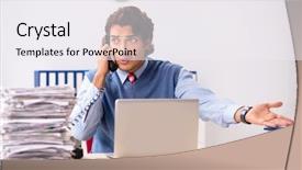  Presentation with employee benefit - PPT layouts having scared audit - young handsome employee unhappy background and a sky blue colored foreground