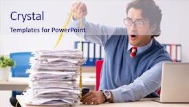  Presentation with employee federal compliance - Audience pleasing slides consisting of scared audit - young handsome employee unhappy backdrop and a sky blue colored foreground