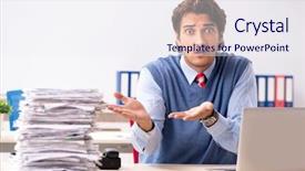  Presentation with audit - Beautiful slides featuring scared audit - young handsome employee unhappy backdrop and a sky blue colored foreground