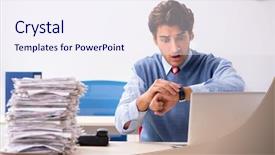  Presentation with employee recongnition - Audience pleasing presentation theme consisting of scared audit - young handsome employee unhappy backdrop and a sky blue colored foreground